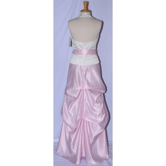 Poly USA #5540 Satin Formal Gown With Pick-up Skirt-Size M-IVORY/PINK-NWT - Picture 2 of 5
